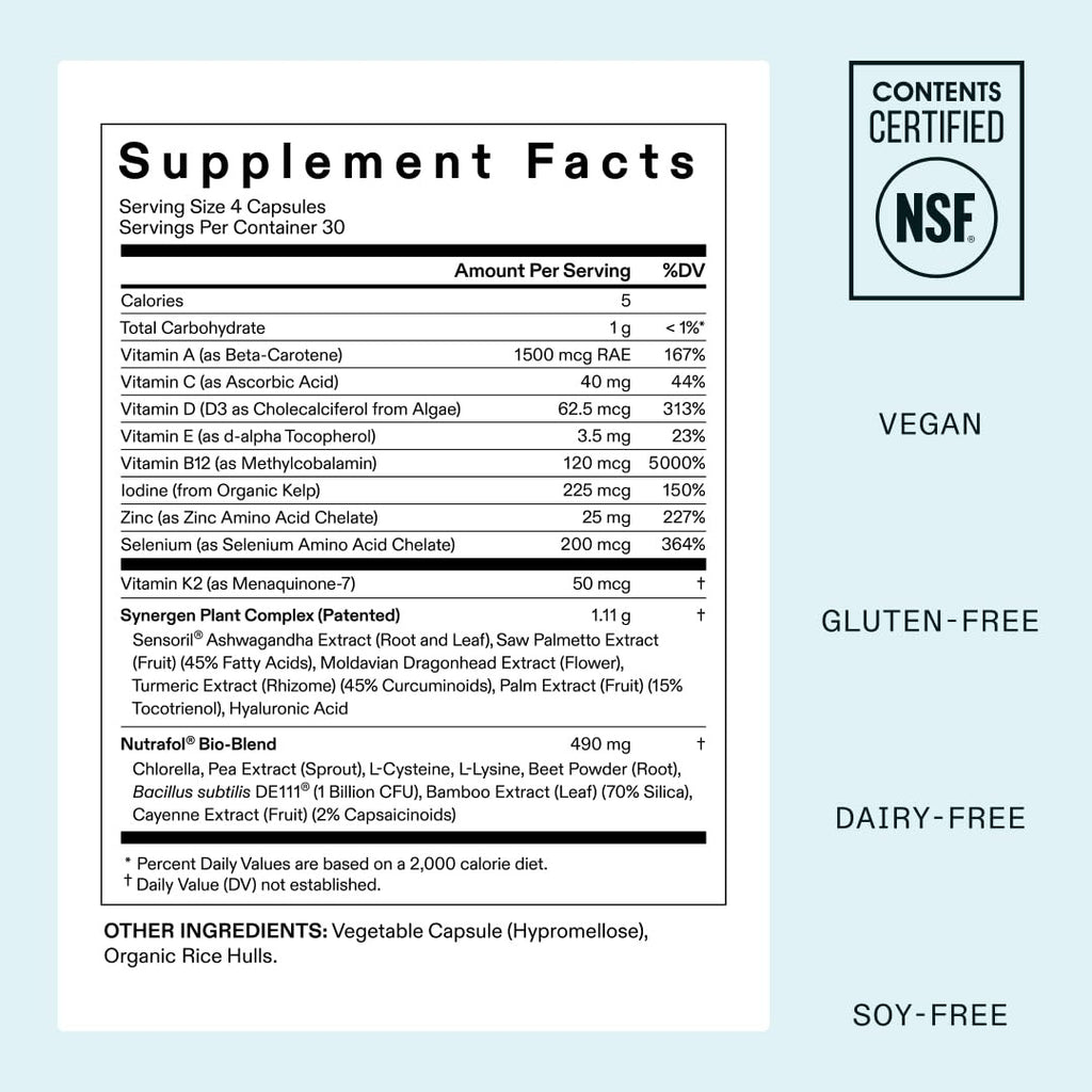 SuperMart Nutrafol Women's Vegan Hair Growth Supplements, Clinically Tested for Visibly Thicker, Stronger Hair, 100% Vegan Ingredients, Dermatologist Recommended