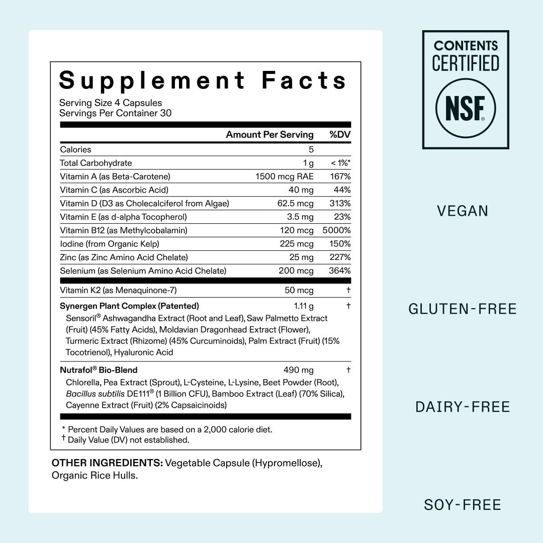 SuperMart Nutrafol Women's Vegan Hair Growth Supplements, Clinically Tested for Visibly Thicker, Stronger Hair, 100% Vegan Ingredients, Dermatologist Recommended