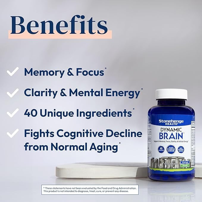 SuperMart Stonehenge Health Dynamic Brain Supplement – Memory, Focus, & Clarity– Formulated with 40 Unique Nootropic Ingredients: Choline, Phosphatidylserine, Bacopa Monnieri, and Huperzine A
