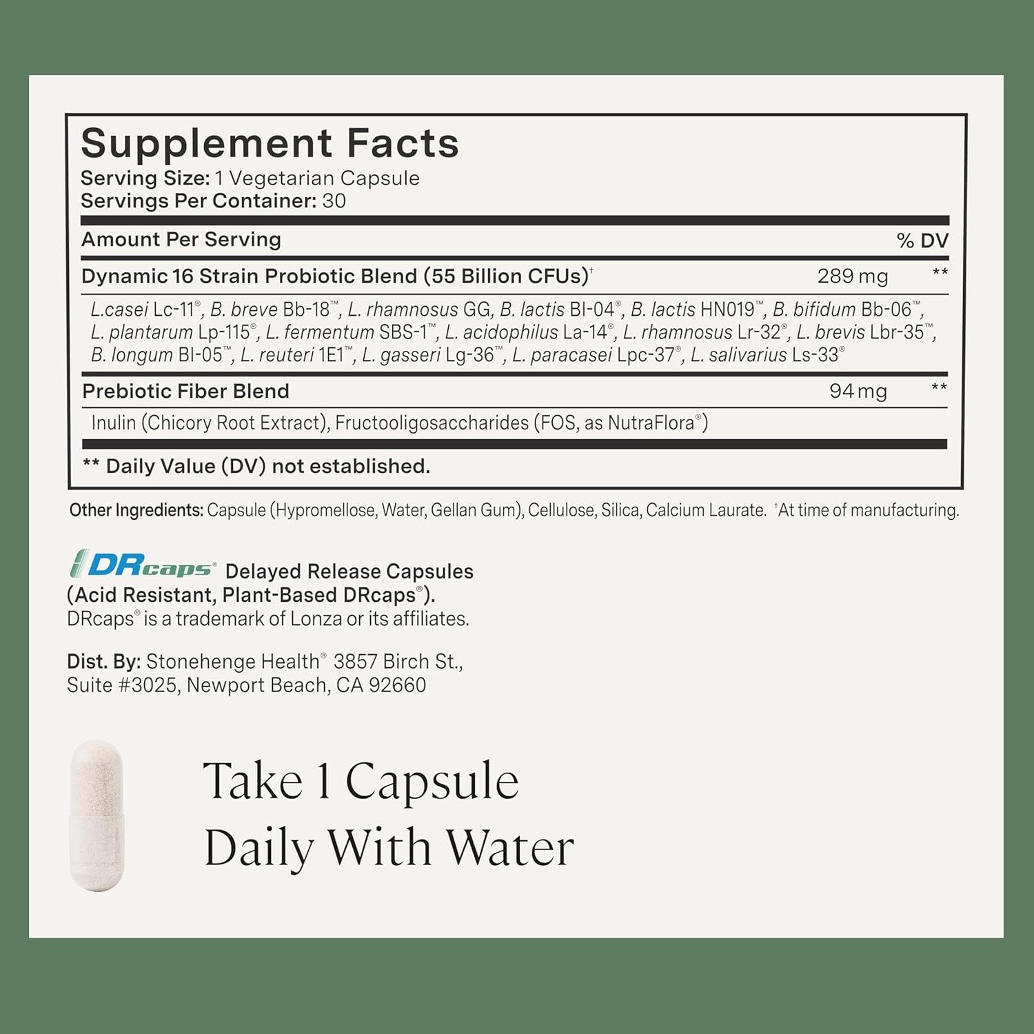 SuperMart Stonehenge Health Probiotics 55 Billion CFU - 16 Strains, Prebiotic, Synbiotics Dynamic Biotics - Lactobacillus Acidophilus, Delayed Release, Shelf Stable, Non-GMO Gluten Free Veggie Capsule