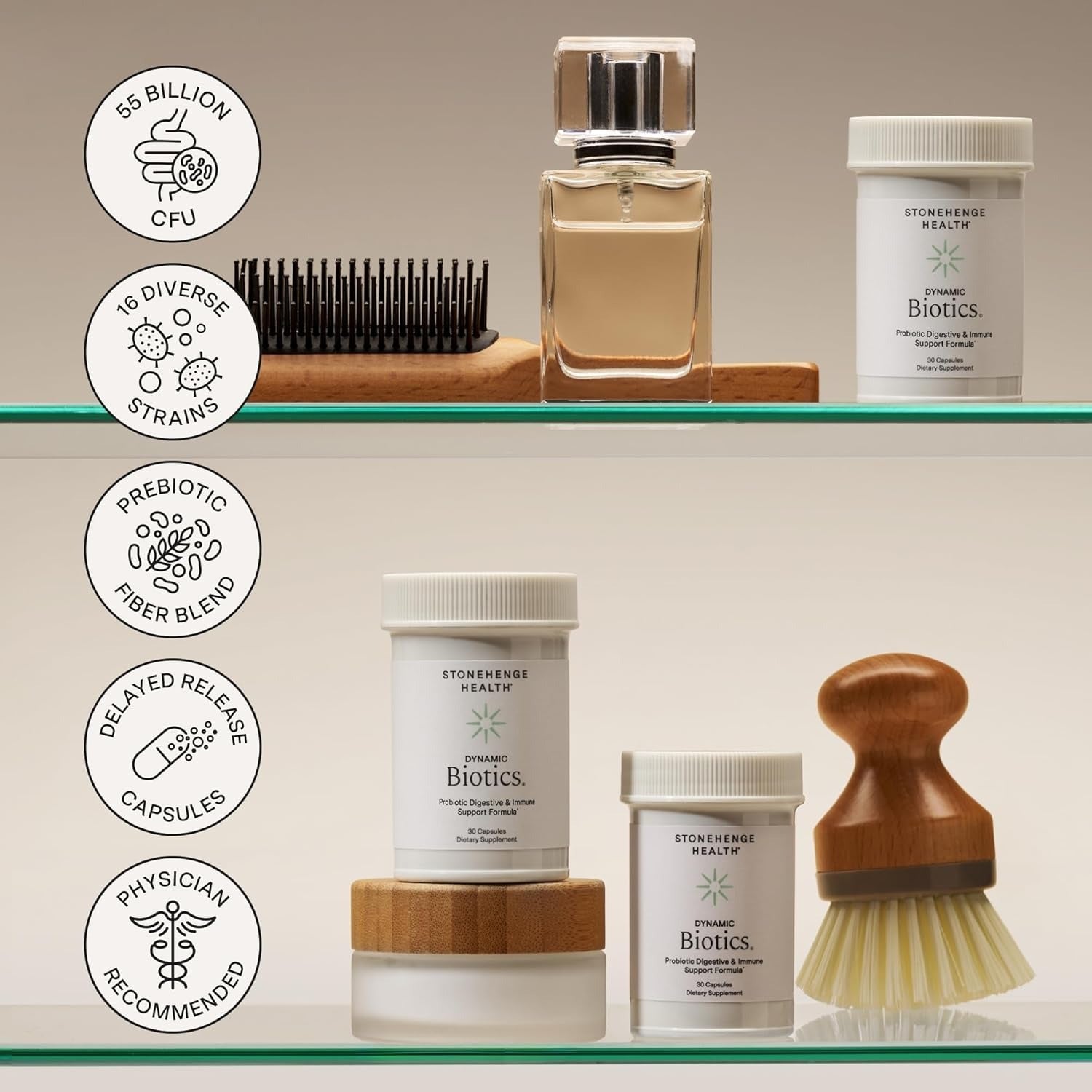 SuperMart Stonehenge Health Probiotics 55 Billion CFU - 16 Strains, Prebiotic, Synbiotics Dynamic Biotics - Lactobacillus Acidophilus, Delayed Release, Shelf Stable, Non-GMO Gluten Free Veggie Capsule