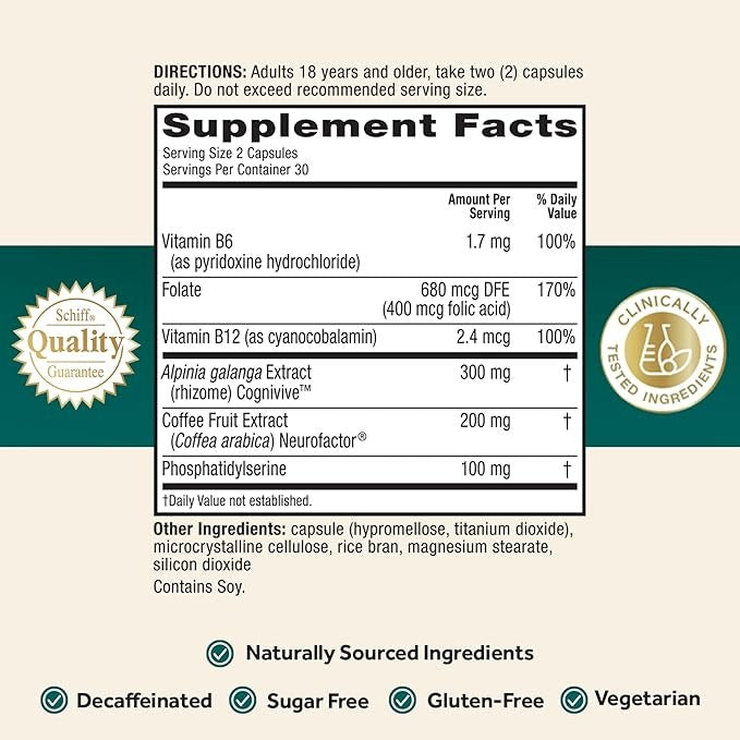 SuperMart NEURIVA Ultra Decaffeinated Clinically Tested Nootropic Brain Supplement for Mental Alertness, Memory, Focus & Concentration, Cognivive, Neurofactor, Phosphatidylserine, Vitamins B6 B12, 60 Capsules