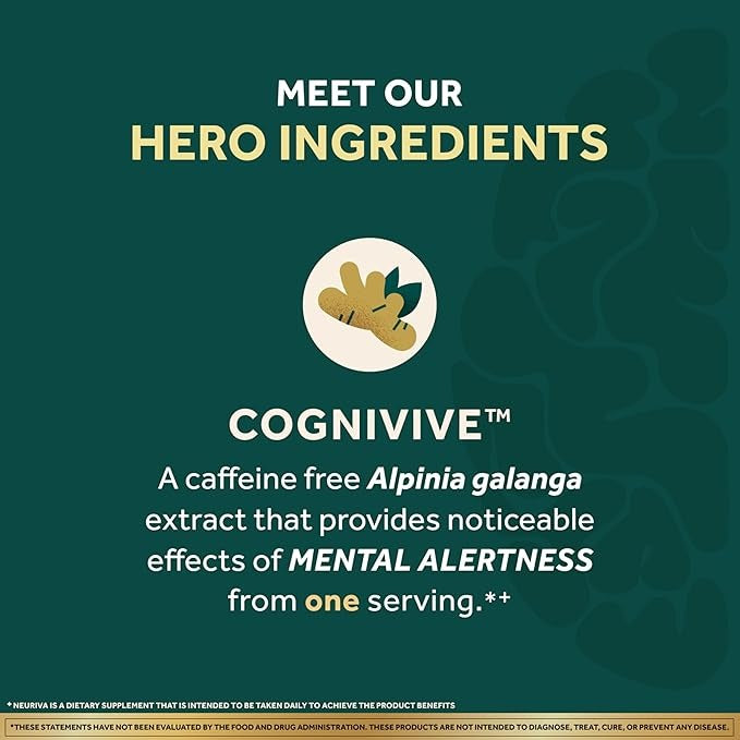 SuperMart NEURIVA Ultra Decaffeinated Clinically Tested Nootropic Brain Supplement for Mental Alertness, Memory, Focus & Concentration, Cognivive, Neurofactor, Phosphatidylserine, Vitamins B6 B12, 60 Capsules