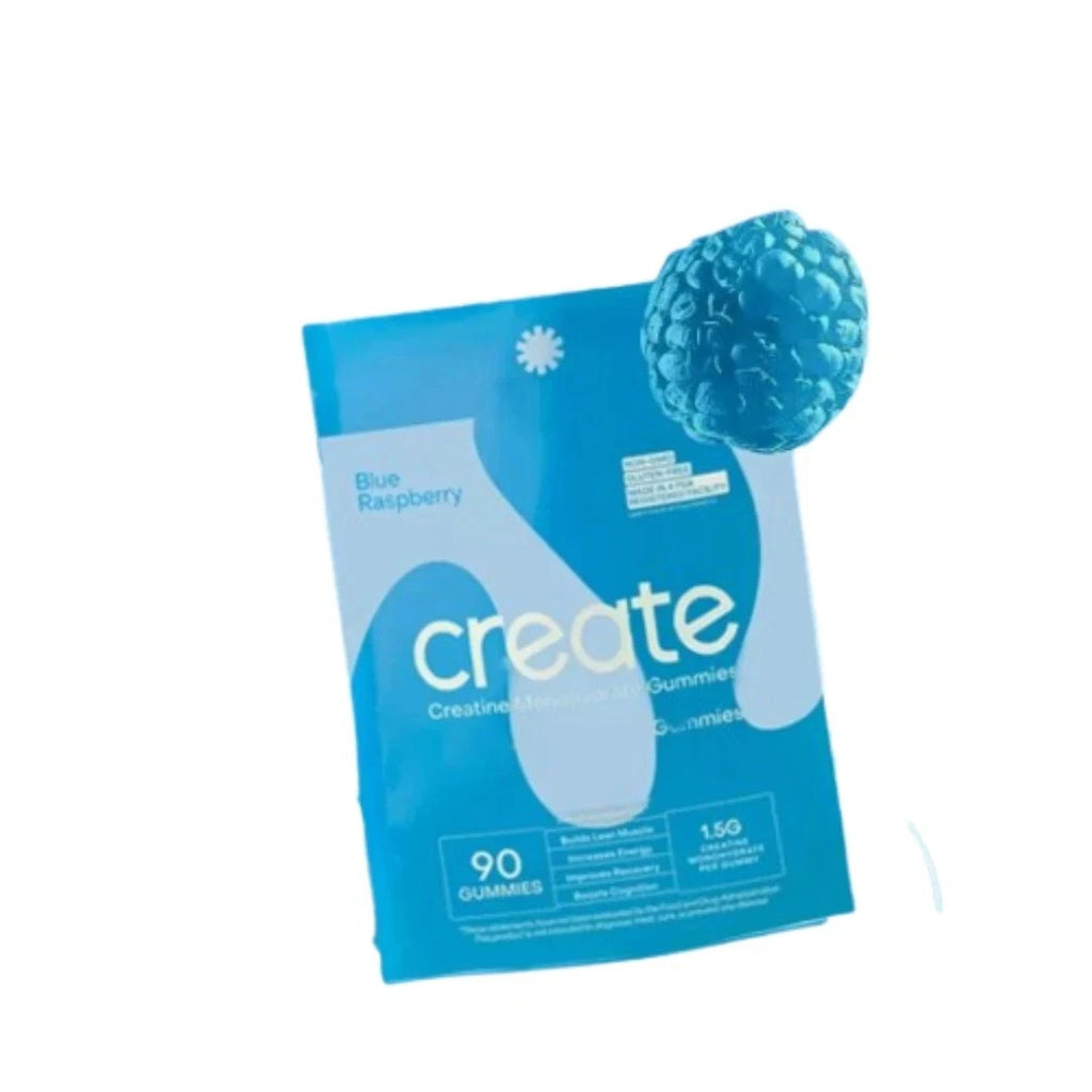 SuperMart Create Creatine Monohydrate Gummies for Men & Women, Boost Focus, Strength, and Endurance, Anti-Melting Formula, Vegan, Gluten-Free, Non-GMO, 1.5g of Creatine per Gummy (Blue Raspberry, 90 ct)