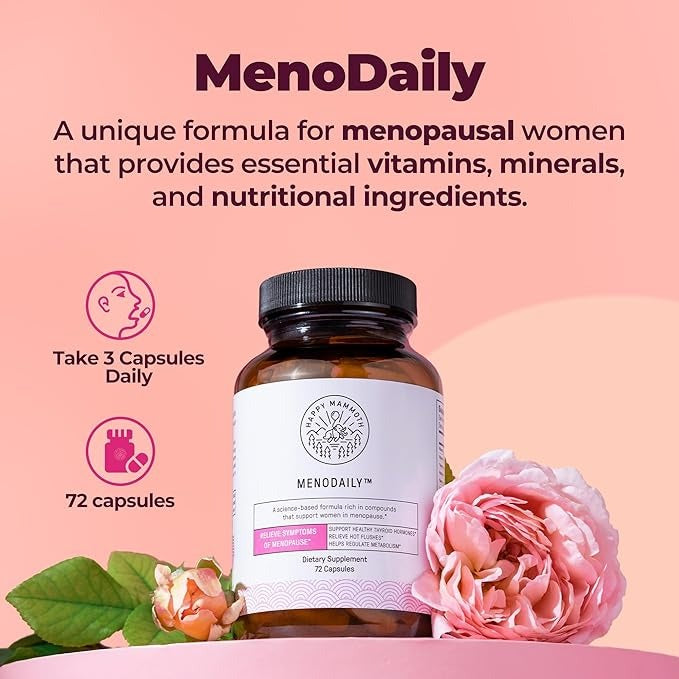 SuperMart Happy Mammoth Meno Daily Menopause Vitamins & Supplements for Women (*Not Hormone Harmony), Boost Metabolism, Healthy Skin, Hair and Nails, Hot Flash, Mood Support, 72 Caps
