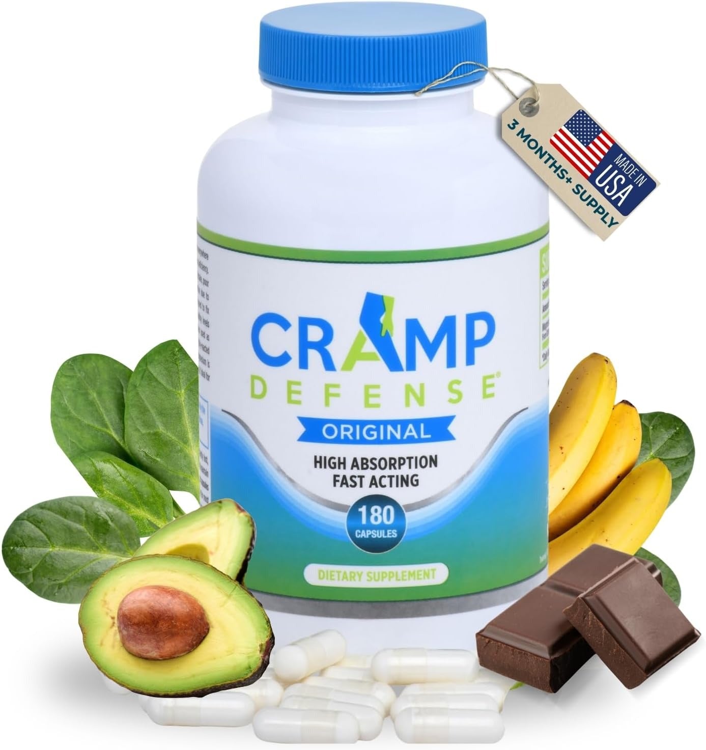 SuperMart Cramp Defense Leg Cramps Pills. Relief for All Muscle Cramps, Day & Night. Magnesium Supplement, 3-6 Month Supply per Bottle. Organic & Food-Based for Max Absorption. 1+ Million Sold, Made in USA.