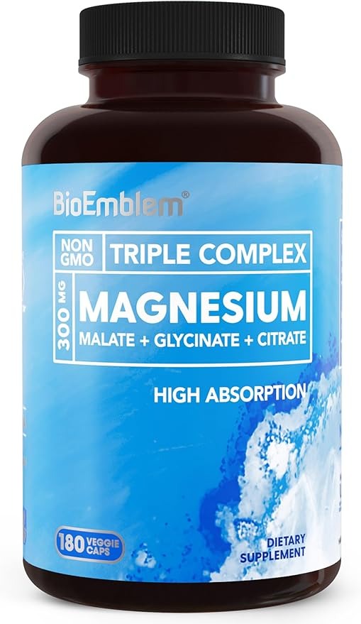 SuperMart Triple Magnesium Complex | 300mg of Magnesium Glycinate, Malate, & Citrate for Muscles, Nerves, & Energy | High Absorption | Vegan, Non-GMO |