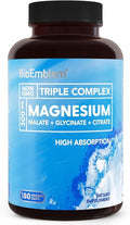 SuperMart Triple Magnesium Complex | 300mg of Magnesium Glycinate, Malate, & Citrate for Muscles, Nerves, & Energy | High Absorption | Vegan, Non-GMO |