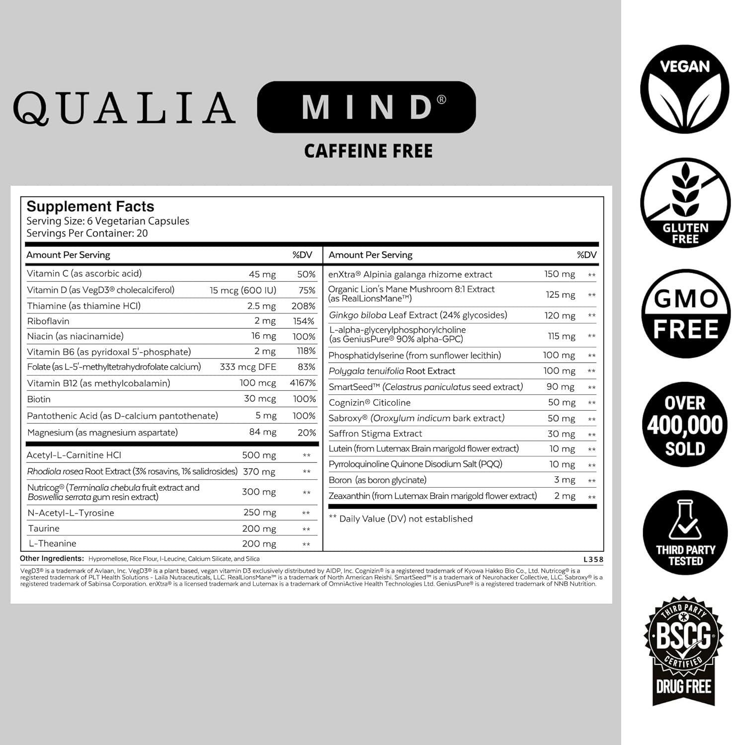 SuperMart QUALIA MIND (Caffeine Free) | The Ultimate Blend For Brain Health | Doctor-Formulated Nootropic To Fuel Focus & Concentration | Supports Long Term Brain Health| Maintain Drive & Productivity
