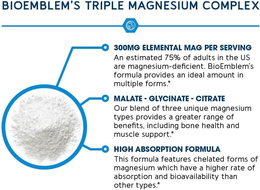 SuperMart Triple Magnesium Complex | 300mg of Magnesium Glycinate, Malate, & Citrate for Muscles, Nerves, & Energy | High Absorption | Vegan, Non-GMO |