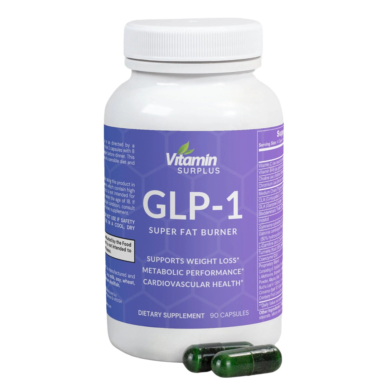 SuperMart GLP-1 Weight Loss Fat Burner - 90 Capsules - Choline, Chromium, MCT, L-Carnitine