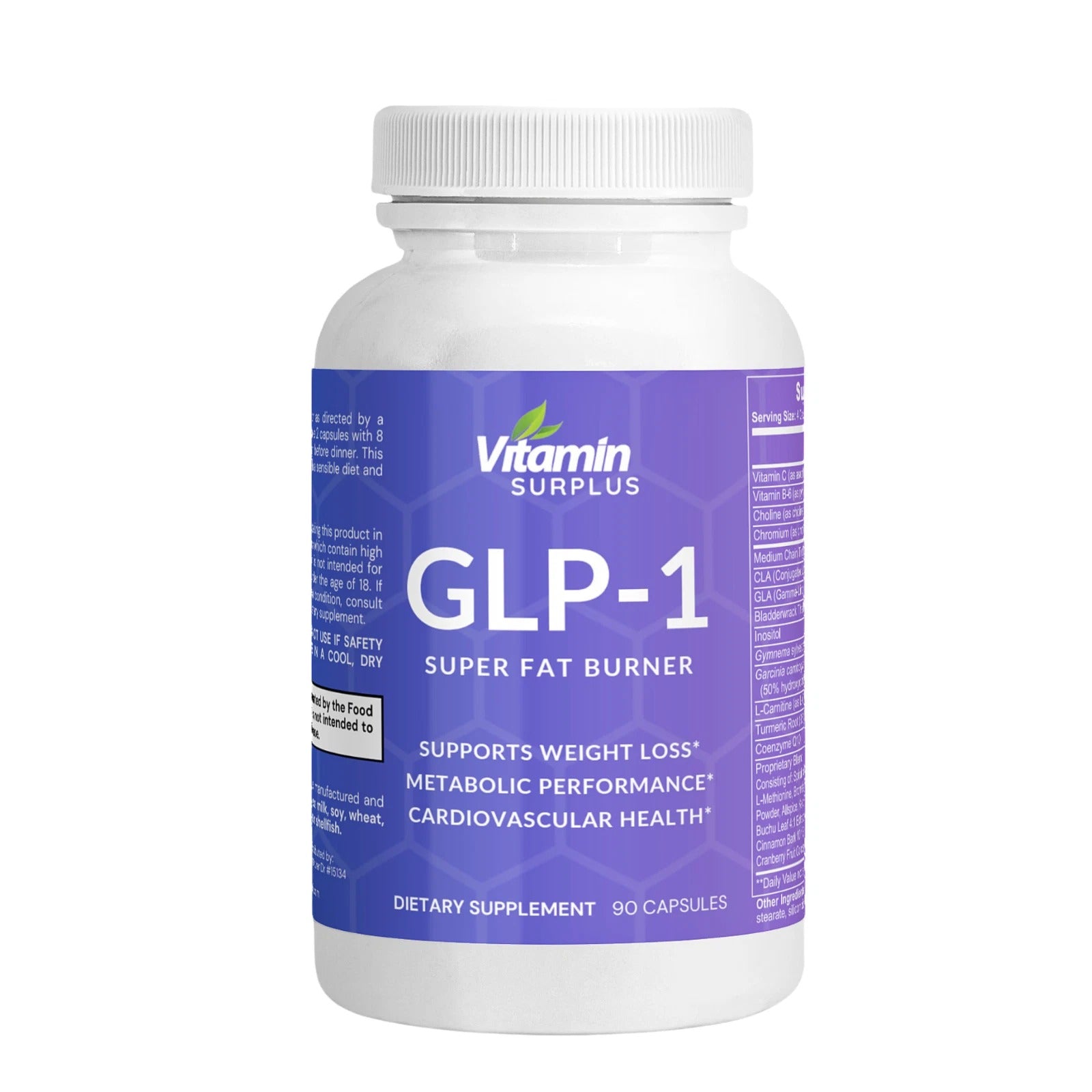 SuperMart GLP-1 Weight Loss Fat Burner - 90 Capsules - Choline, Chromium, MCT, L-Carnitine