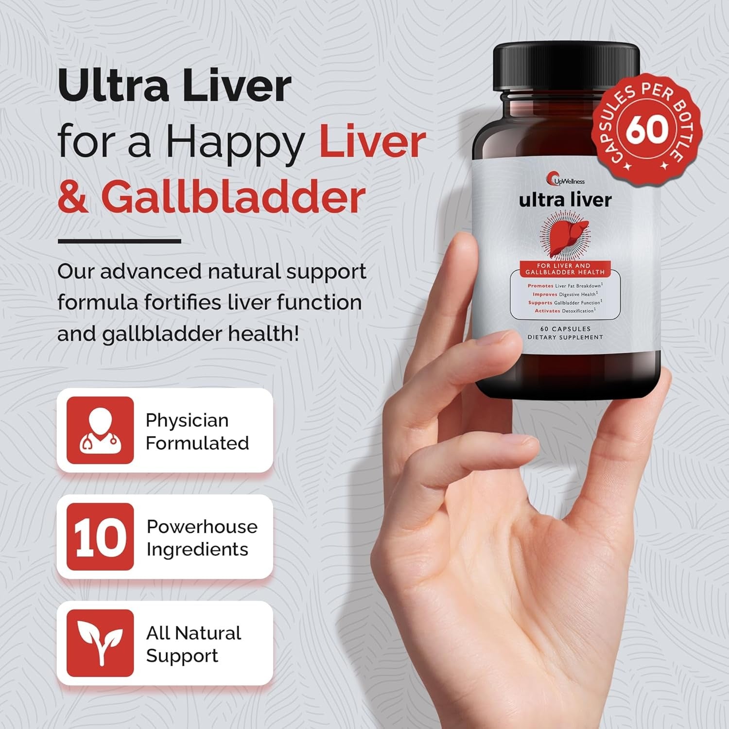 SuperMart UpWellness Ultra Liver Supplement for Liver Support and Gallbladder Support - Powered by TMG, NAC Milk Thistle, and More - Liver Cleanse Detox & Repair - 60 Capsules