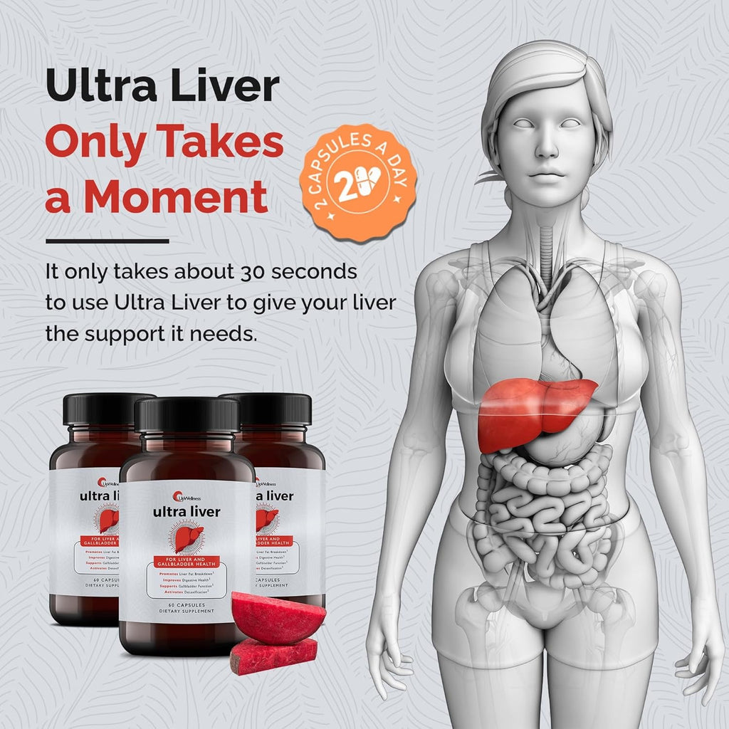 SuperMart UpWellness Ultra Liver Supplement for Liver Support and Gallbladder Support - Powered by TMG, NAC Milk Thistle, and More - Liver Cleanse Detox & Repair - 60 Capsules