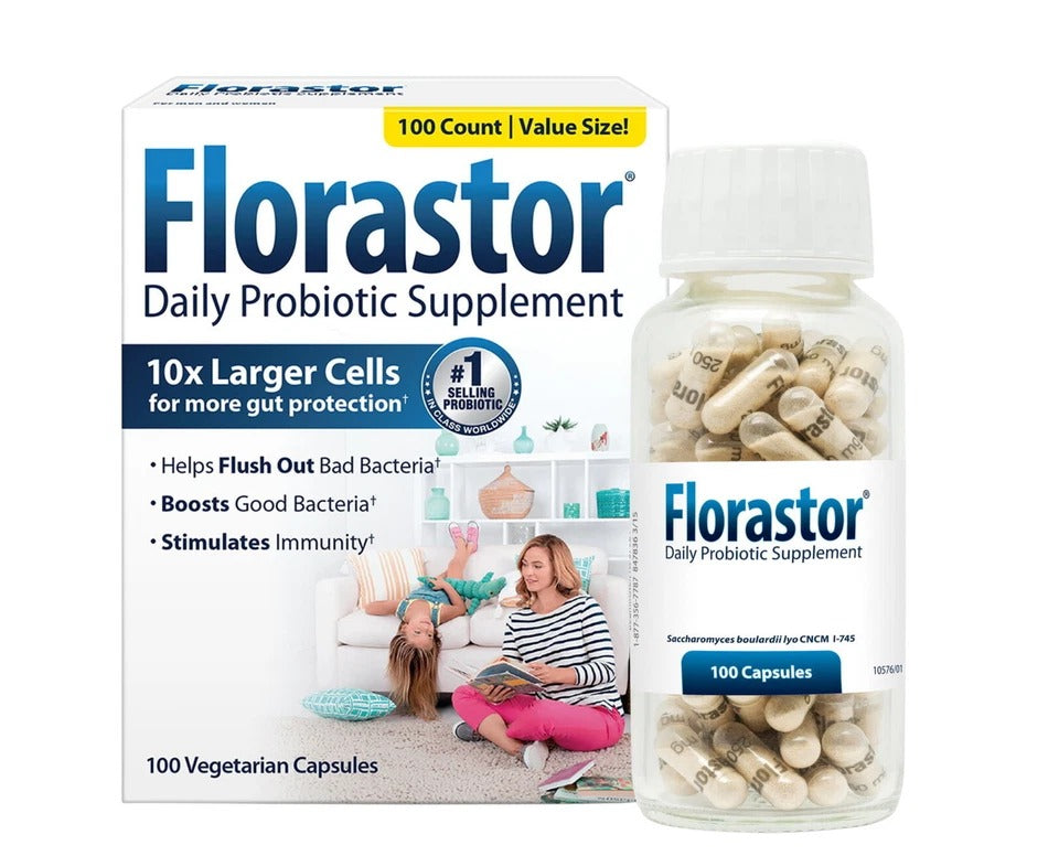 SuperMart Florastor Probiotics for Digestive and Immune Health, 100 Capsules, Probiotics for Women & Men, Helps Flush Out Bad Bacteria, Boosts The Good with Our Unique Strain Saccharomyces Boulardii