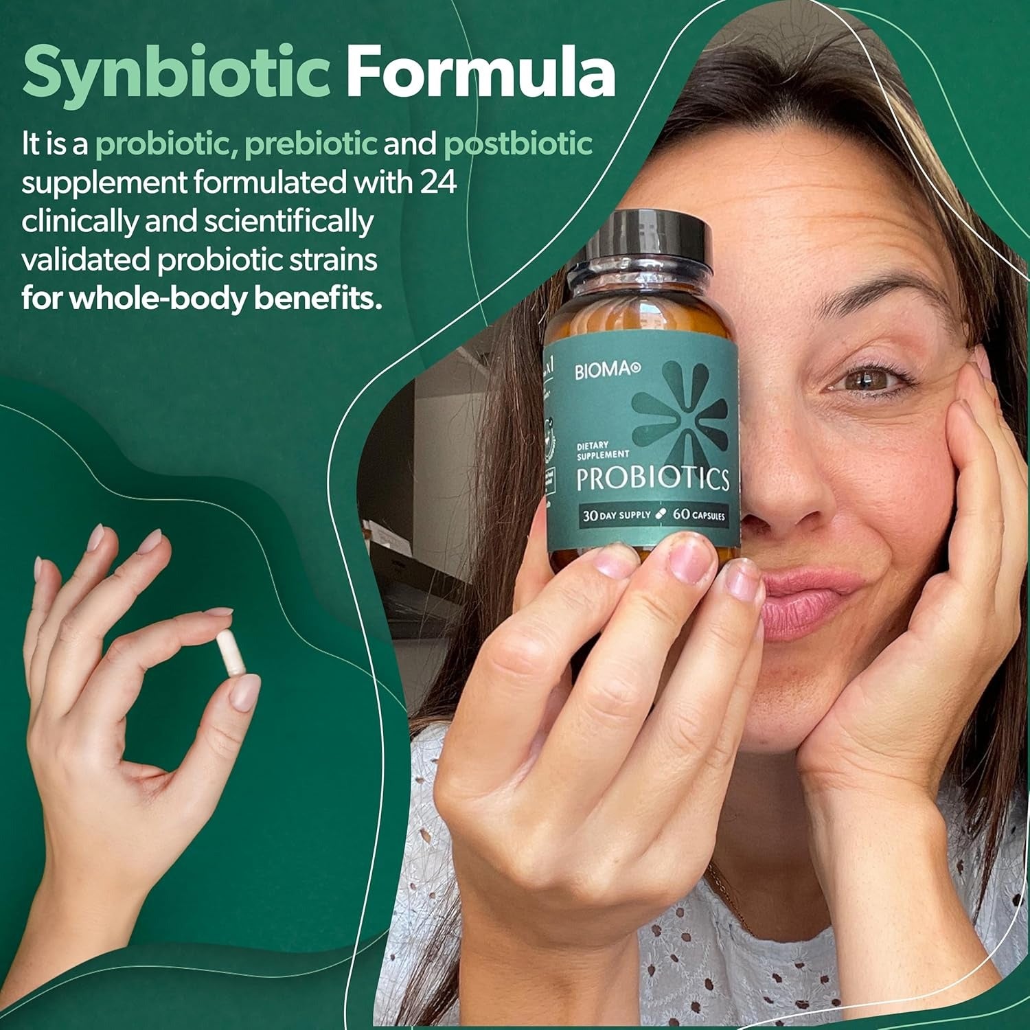 SuperMart BIOMA Probiotics for Weight Management & Digestive Health, Gut Health Probiotics and Prebiotics/Postbiotics, Slow Release Synbiotic Probiotic Capsules for Gut Health Multi Enzyme (60 Caps)