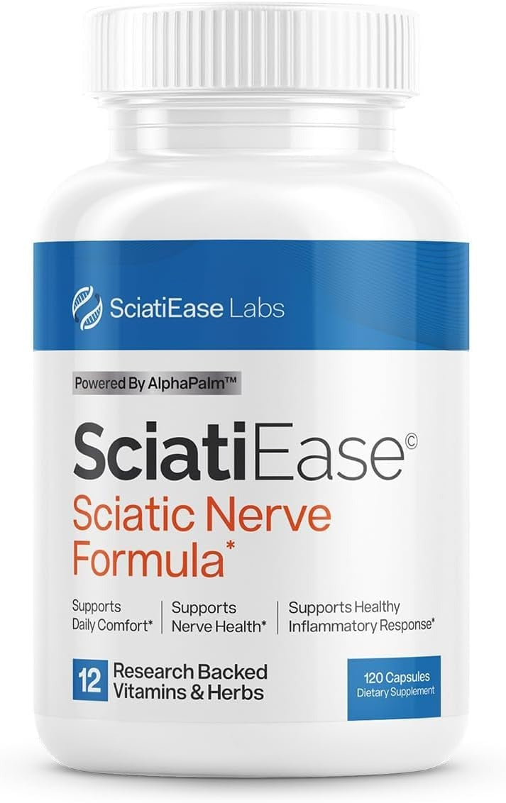 SuperMart SciatiEase Sciatic Nerve Health Support Supplement - Nerve Support Formula with AlphaPalm, Pea, Vitamin B Complex, Alpha Lipoic Acid 300mg - 120 Capsules
