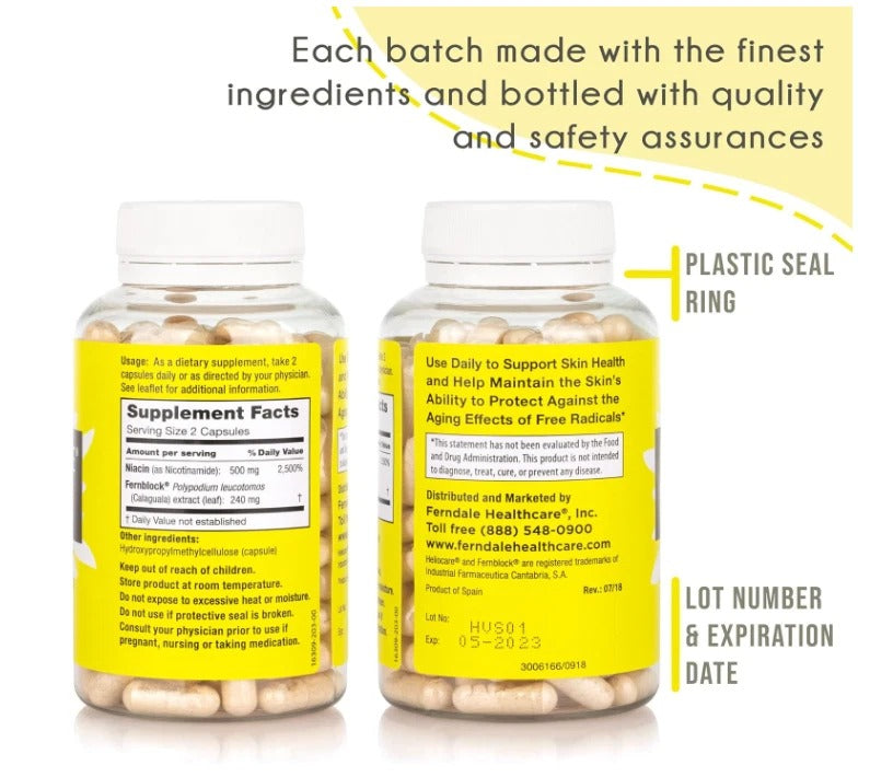 SuperMart Heliocare Advanced Nicotinamide B3 Supplement: Niacinamide 500mg and Fernblock PLE Extract 240mg Per Serving - Supports Skin Cell Health W/Antioxidant Rich Vitamin B3 Niacin - 120 Vegan Capsules