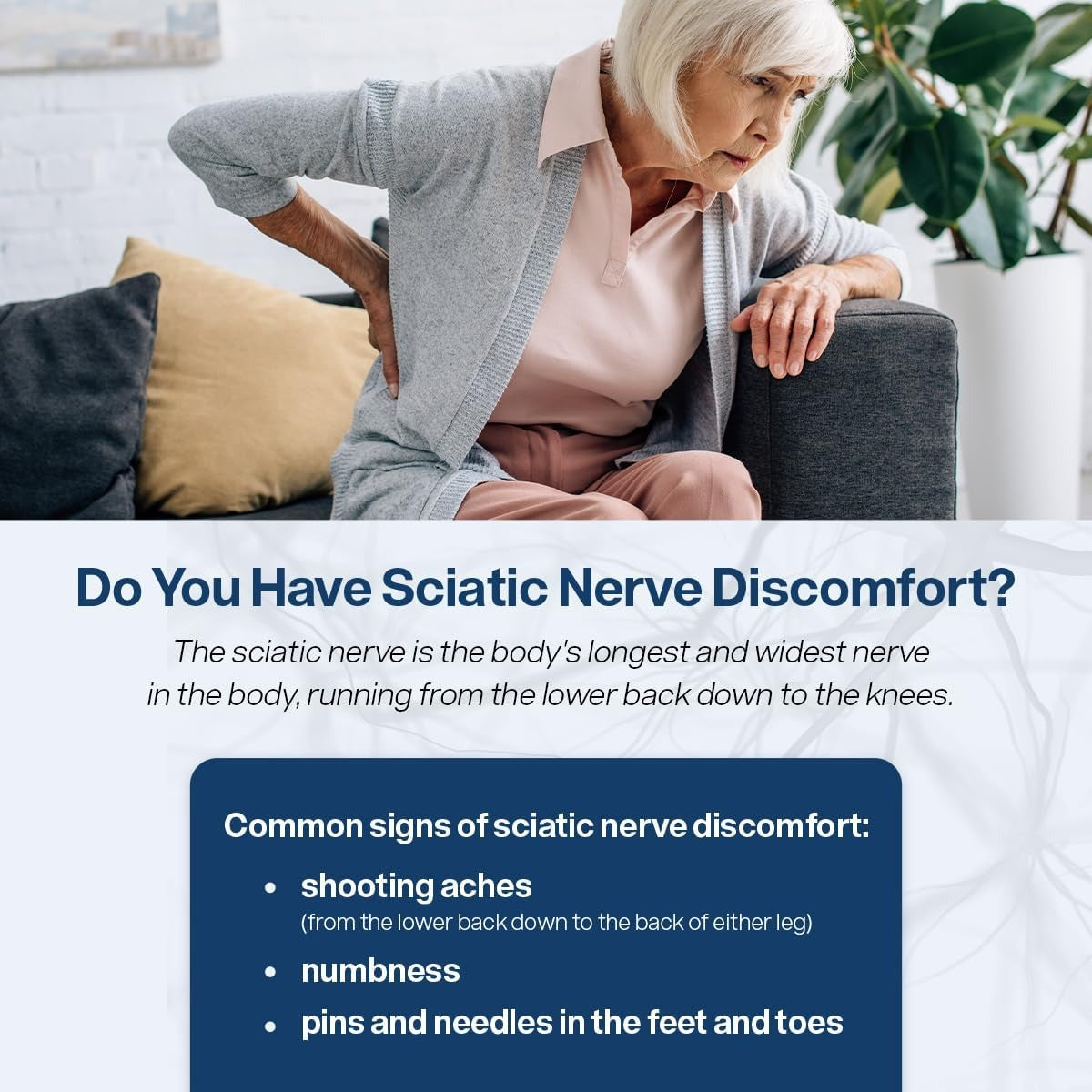 SuperMart SciatiEase Sciatic Nerve Health Support Supplement - Nerve Support Formula with AlphaPalm, Pea, Vitamin B Complex, Alpha Lipoic Acid 300mg - 120 Capsules