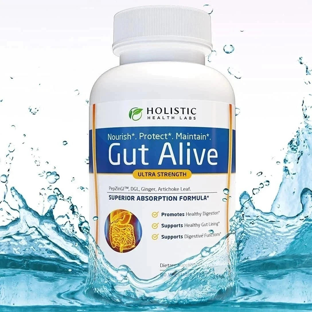 SuperMart Gut Alive - All Natural Support to Fight IBS, Heartburn, Acid Indigestion, Acid Reflux, Bloating & Gas. Unique Formulation, 60 Count