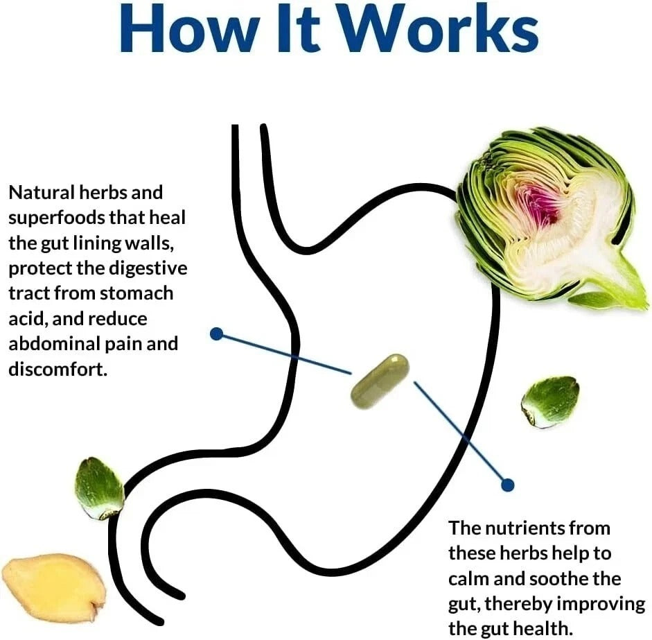 SuperMart Gut Alive - All Natural Support to Fight IBS, Heartburn, Acid Indigestion, Acid Reflux, Bloating & Gas. Unique Formulation, 60 Count