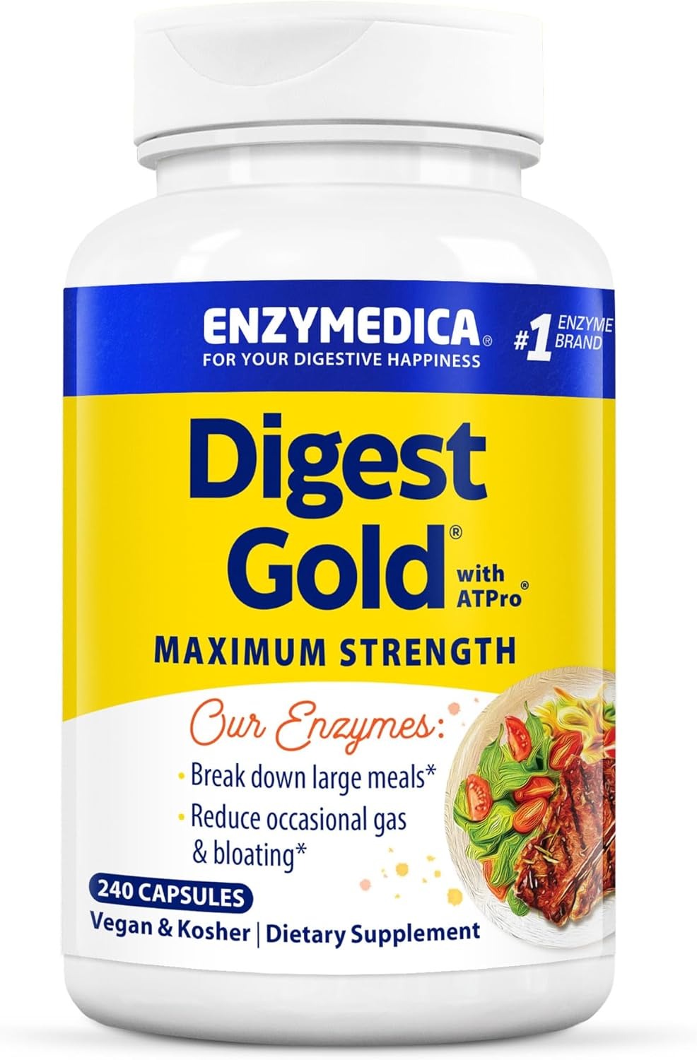 SuperMart Enzymedica Digest Gold + ATPro, Maximum Strength, Fast-Acting, Helps Digest Large Meals, Prevents Bloating and Gas, 240 Count