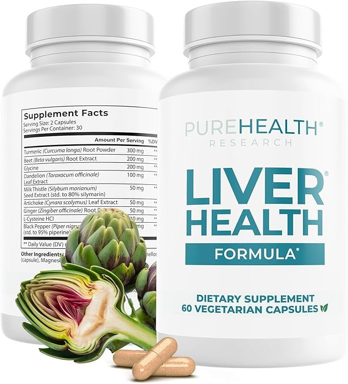 SuperMart PUREHEALTH RESEARCH Liver Health – Liver Cleanse Detox & Repair with Artichoke Extract, Milk Thistle, Dandelion Root, Turmeric, Beet Root to Healthy Liver Renew with 11 Natural Nutrients, 60 Capsules
