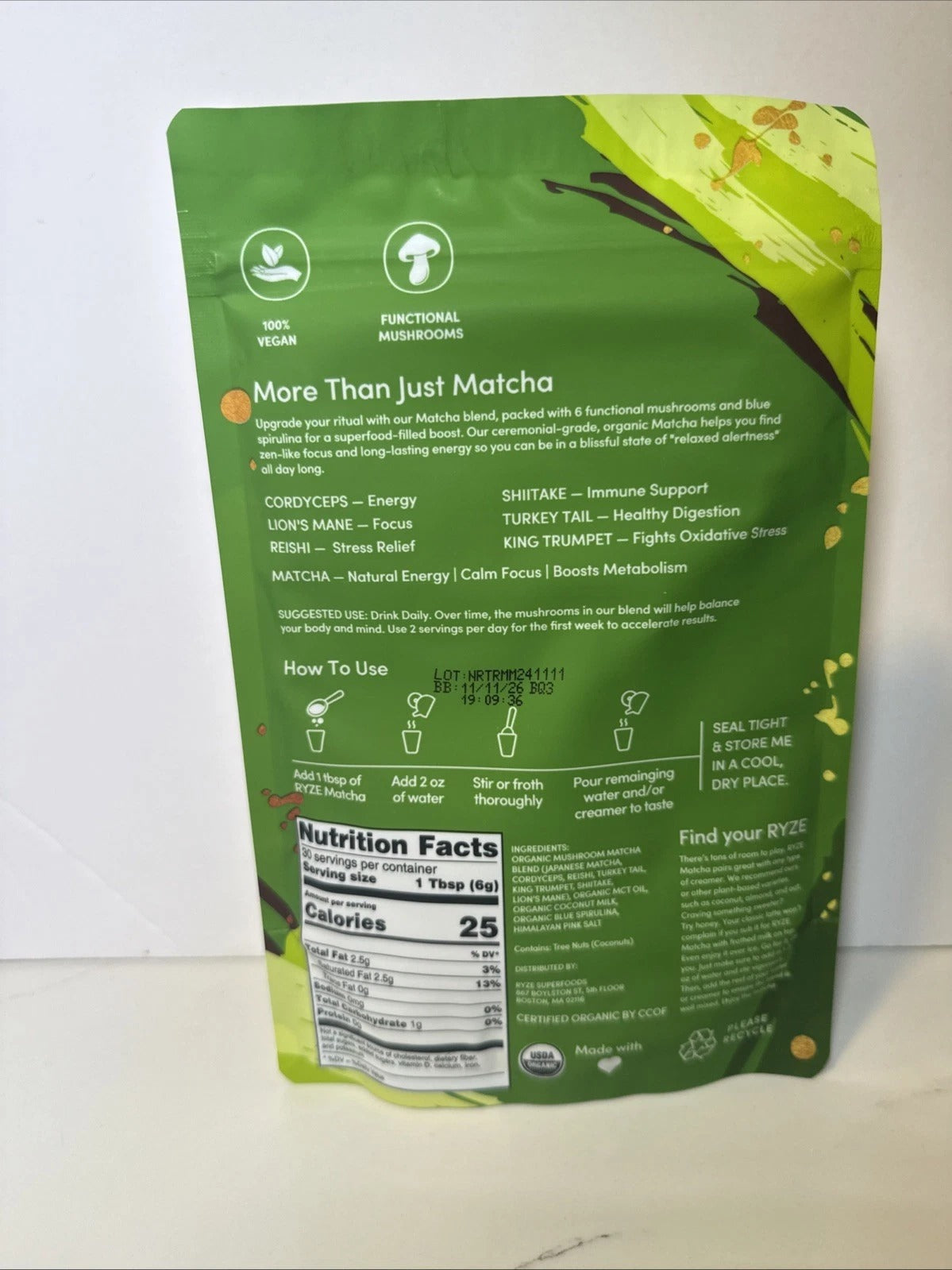 SuperMart Organic Ryze MUSHROOM MATCHA COFFEE NWT 180g- 30 Servings Instant Coffee 6.34 Ounce