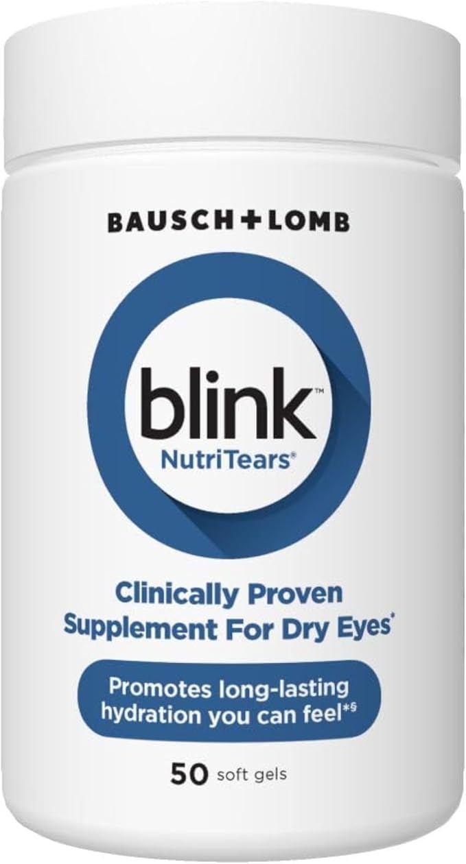 SuperMart BLINK NutriTears Clinically Proven Supplement for Dry Eyes, Eye Care with Lutein & Zeaxanthin and Vitamin D to Hydrate Eyes from Within for Long-Lasting Relief, 50 Softgels