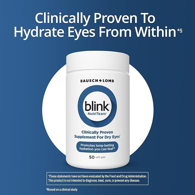 SuperMart BLINK NutriTears Clinically Proven Supplement for Dry Eyes, Eye Care with Lutein & Zeaxanthin and Vitamin D to Hydrate Eyes from Within for Long-Lasting Relief, 50 Softgels