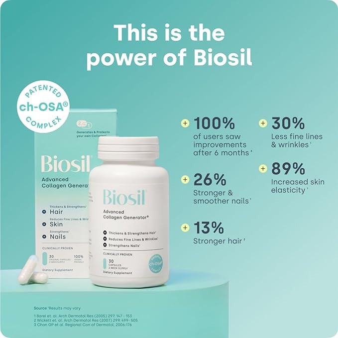 SuperMart Biosil Collagen Booster Supplement - 120 Original Capsules - Patented ch-OSA Activator for Skin, Hair, Nails & Joints - Supports Natural Production