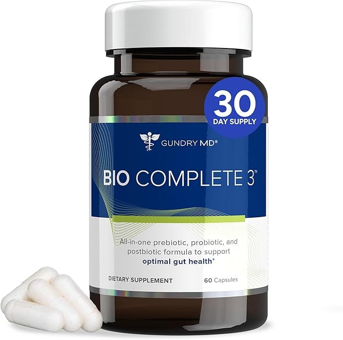 SuperMart Gundry MD Bio Complete 3, 3-in-1 Probiotics for Gut Health, Probiotic Supplements for Digestion, Supplement Supporting Bloating, Gas, Food Cravings, Energy Levels, Skin, and Focus, 30 Day Supply