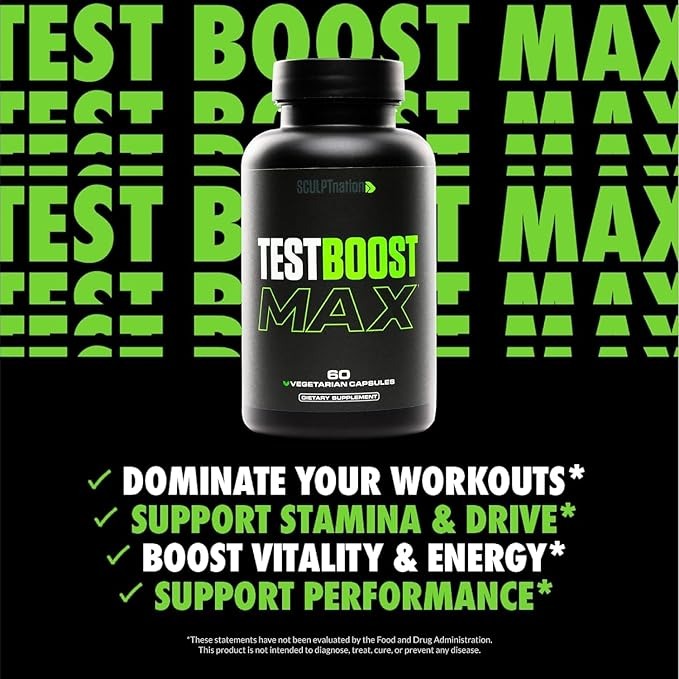 SuperMart Sculpt Nation by V Shred Test Boost Max - Testosterone Supplement for Men - Tribulus Terrestris for Men - Natural Energy, Stamina, and Strength Booster - 60 Gluten Free Capsules