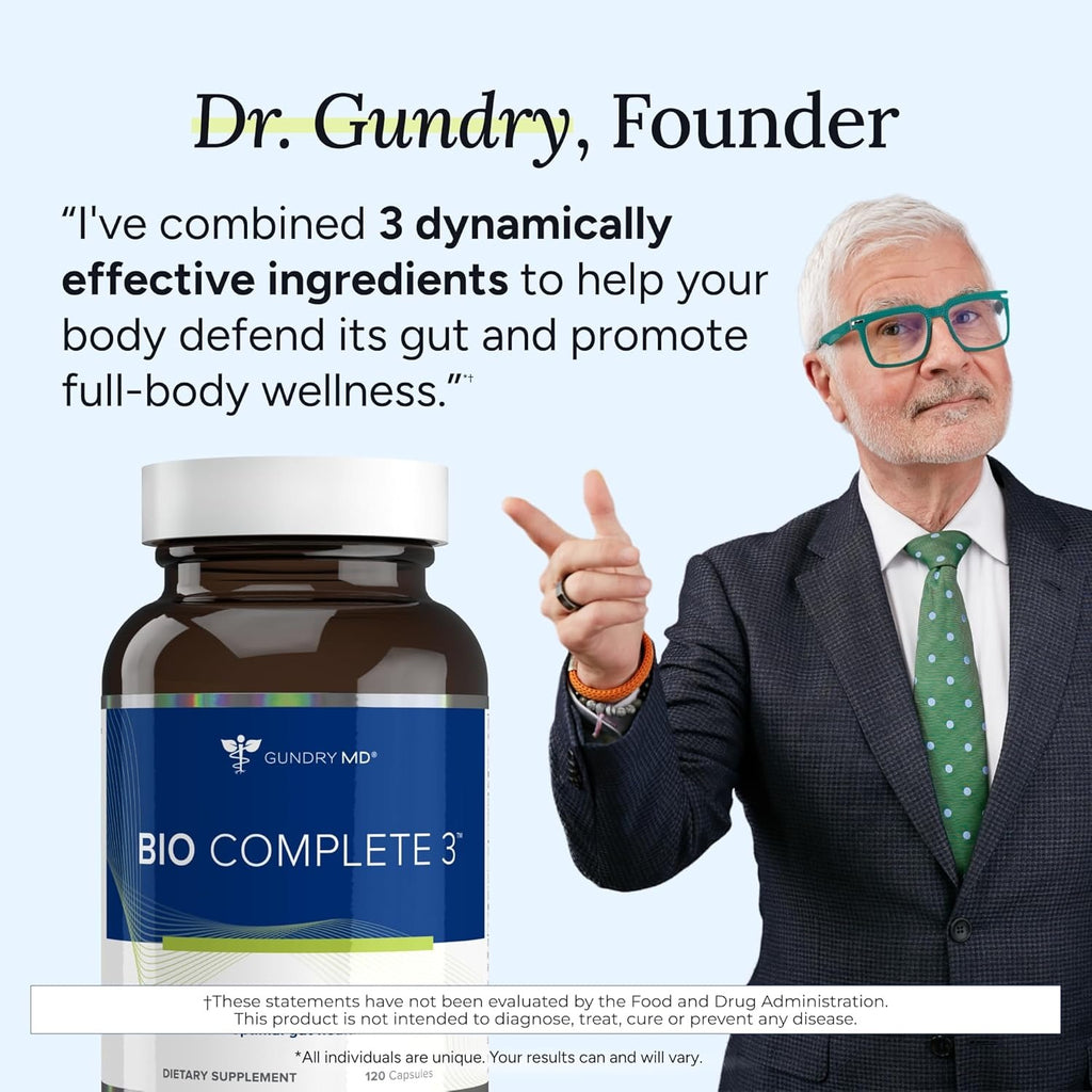 SuperMart Gundry MD Bio Complete 3, 3-in-1 Probiotics for Gut Health, Probiotic Supplements for Digestion, Supplement Supporting Bloating, Gas, Food Cravings, Energy Levels, Skin, and Focus, 30 Day Supply