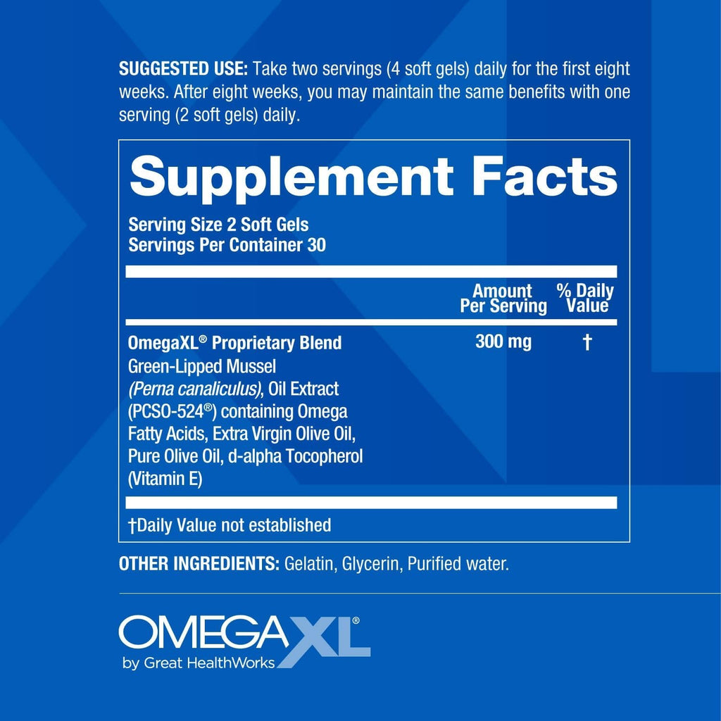 SuperMart OmegaXL Joint Support Supplement, for Relief - Natural Muscle Support, Green Lipped Mussel Oil, Soft Gel Pills, Drug-Free, 60 Count