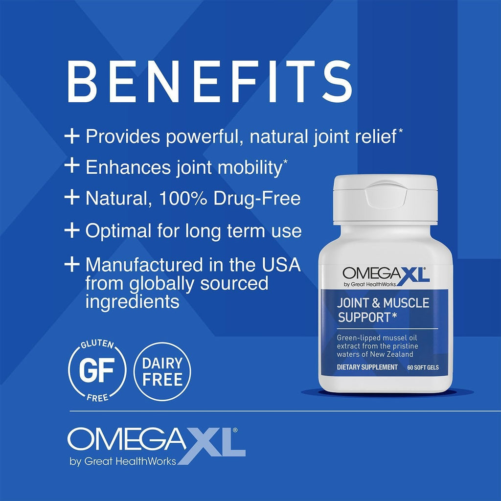 SuperMart OmegaXL Joint Support Supplement, for Relief - Natural Muscle Support, Green Lipped Mussel Oil, Soft Gel Pills, Drug-Free, 60 Count