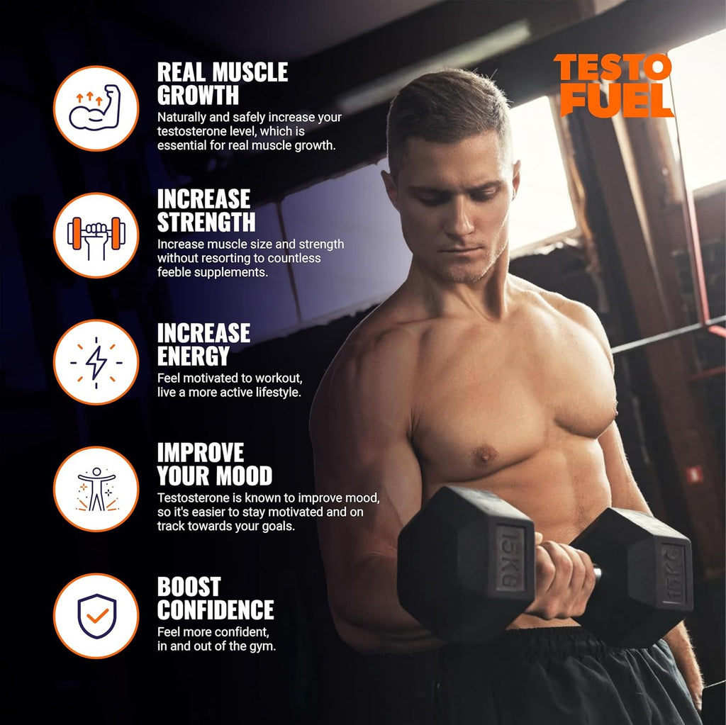 SuperMart TestoFuel 120 T-Booster Pills - Test Booster for Men - 100% Natural Ingredients - Contributes to Normal Testosterone Levels & Muscle - Vitamin, Fenugreek & Magnesium Booster