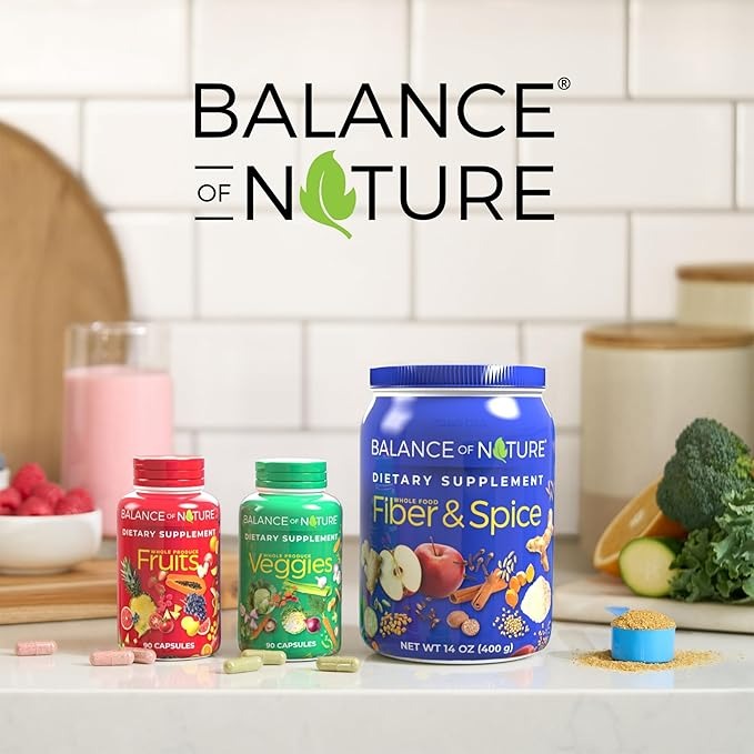 SuperMart Balance of Nature Fruits and Veggies Supplements - Whole Fruit and Vegetable Ingredients for Women, Men, and Kids - 90 Fruit Capsules, 90 Veggie Capsules