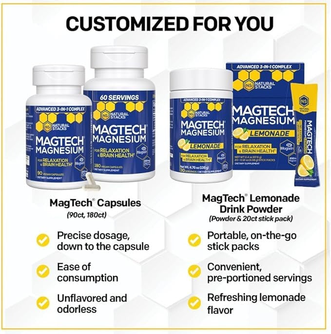 SuperMart Magnesium Magtein L-Threonate, Glycinate & Taurate – 200mg Chelated Magnesium Complex – MagTech Magnesium Supplement for Relaxation & Brain Health – 90 Capsules