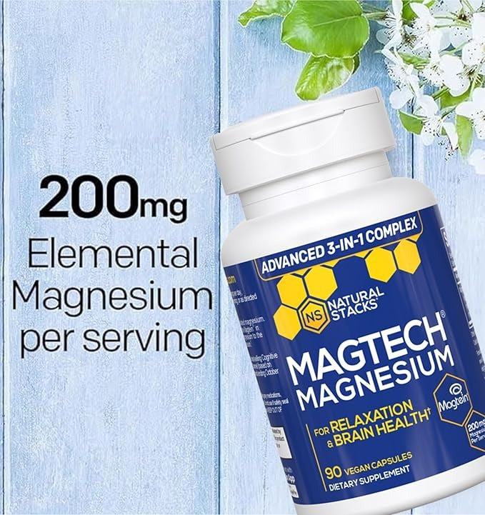 SuperMart Magnesium Magtein L-Threonate, Glycinate & Taurate – 200mg Chelated Magnesium Complex – MagTech Magnesium Supplement for Relaxation & Brain Health – 90 Capsules