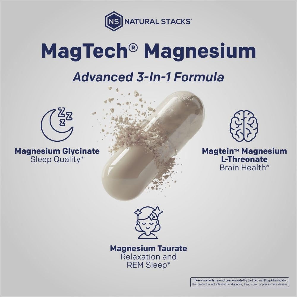 SuperMart Magnesium Magtein L-Threonate, Glycinate & Taurate – 200mg Chelated Magnesium Complex – MagTech Magnesium Supplement for Relaxation & Brain Health – 90 Capsules