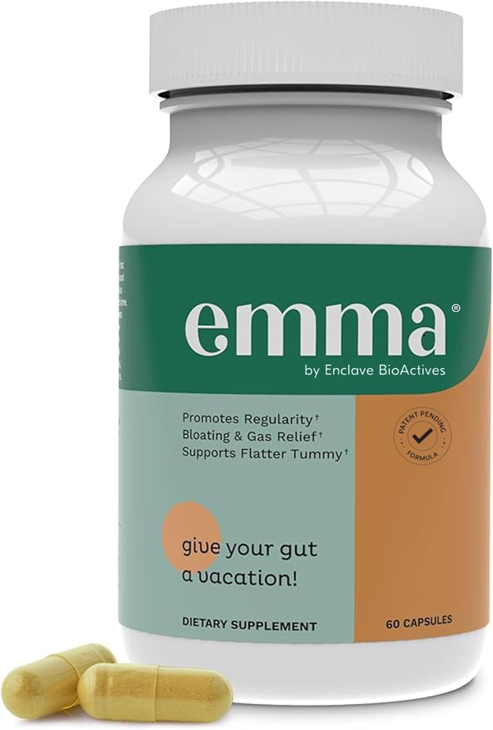 SuperMart Emma Gut Health - Gas and Bloating Relief, Constipation, Leaky Gut Repair - Gut Cleanse & Restore Digestion - Regulate Bowel Movement. Probiotics and Laxative Alternative, 60 Capsules