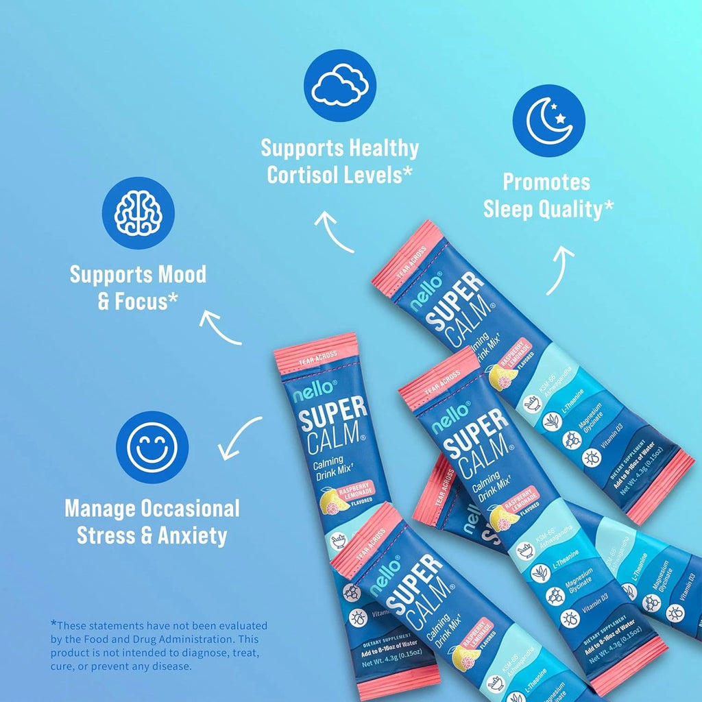 SuperMart Supercalm Powdered Drink Mix Raspberry Lemonade, Relaxation Focus, 20ct