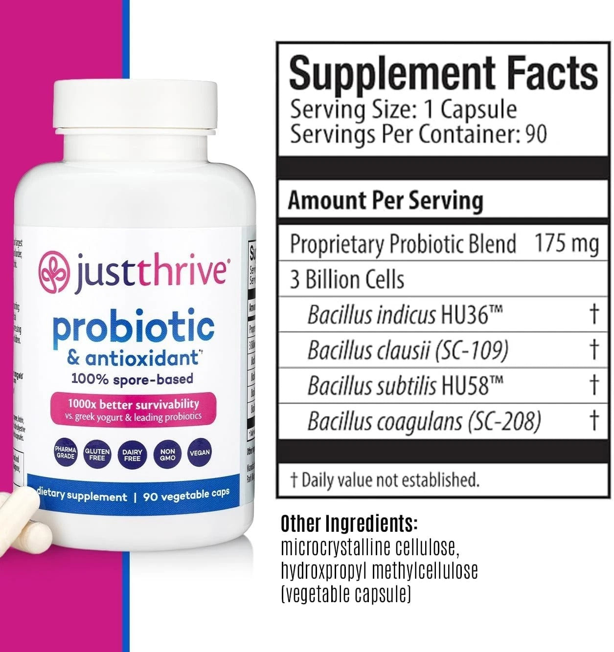 SuperMart Just Thrive Probiotic & Antioxidant Spore Based Supplement 90 Capsules
