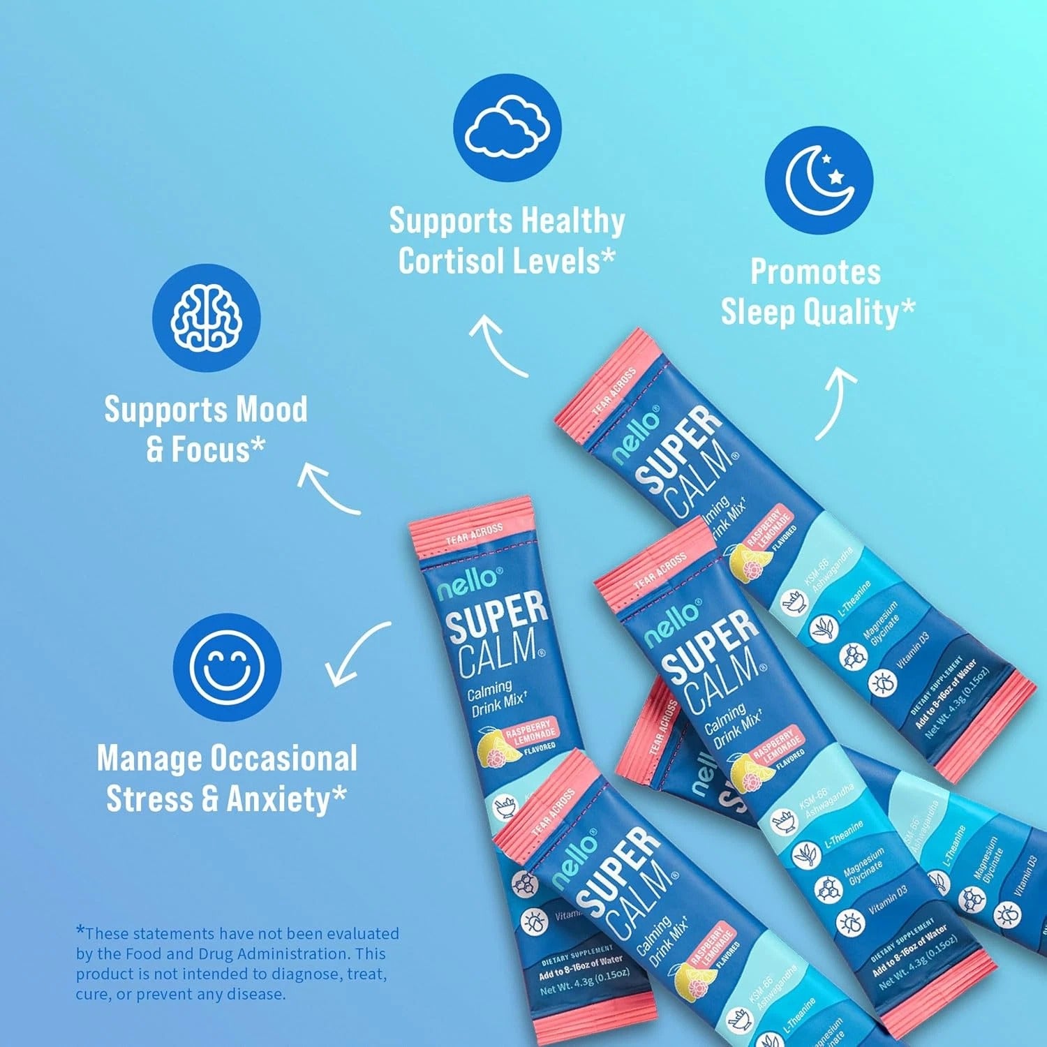 SuperMart Supercalm Powdered Drink Mix Raspberry Lemonade, Relaxation Focus, 20ct