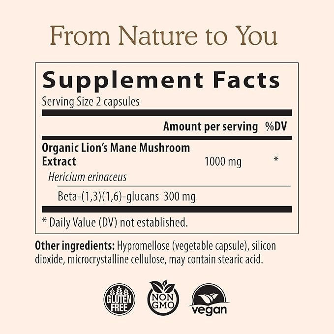 SuperMart Lions Mane Mushroom Cognition (120 Capsules) Lions Mane Mushroom Powder Extract Capsules | Brain Supplement, Brain Vitamins, Focus Supplement