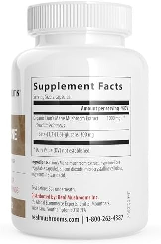 SuperMart Lions Mane Mushroom Cognition (120 Capsules) Lions Mane Mushroom Powder Extract Capsules | Brain Supplement, Brain Vitamins, Focus Supplement